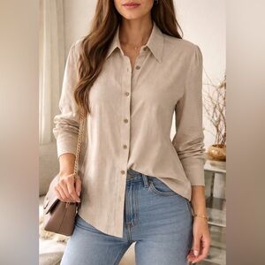 St. John Cream Button-Up Blouse size L